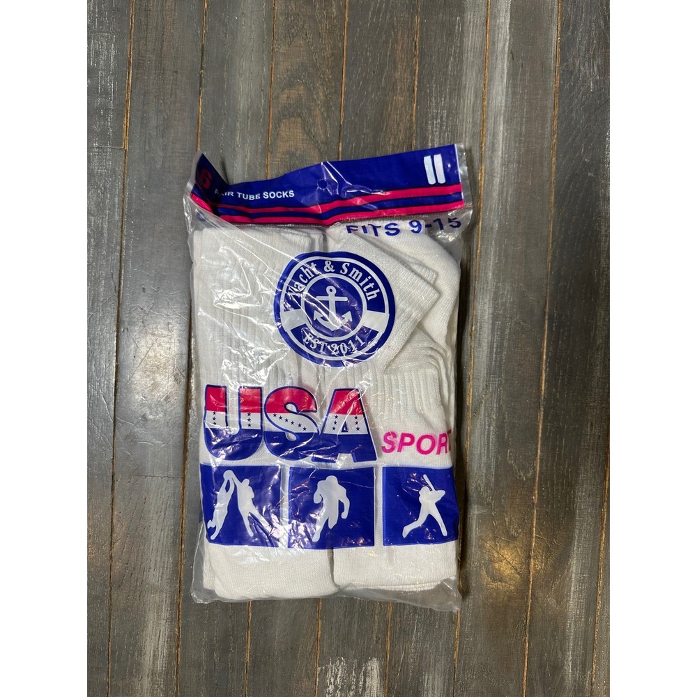 Yacht & Smith Mens USA Sport Tube Socks 6 Pair Pack White Cotton Blend Size 9-15